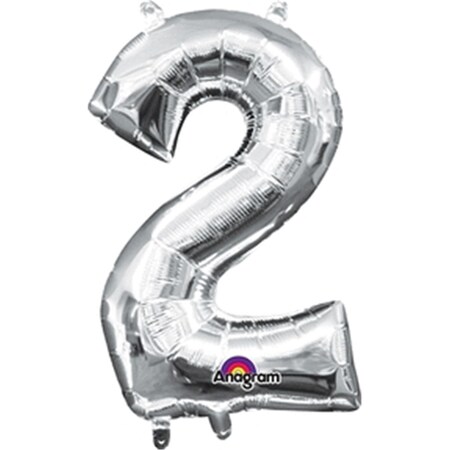 Anagram 16 in. Number 2 Silver Shape Air Fill Foil Balloon 78525